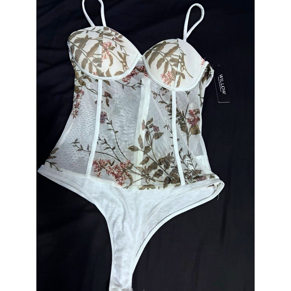 Willow Women’s White Floral Sheer Bodysuit One Piece Size M Regular